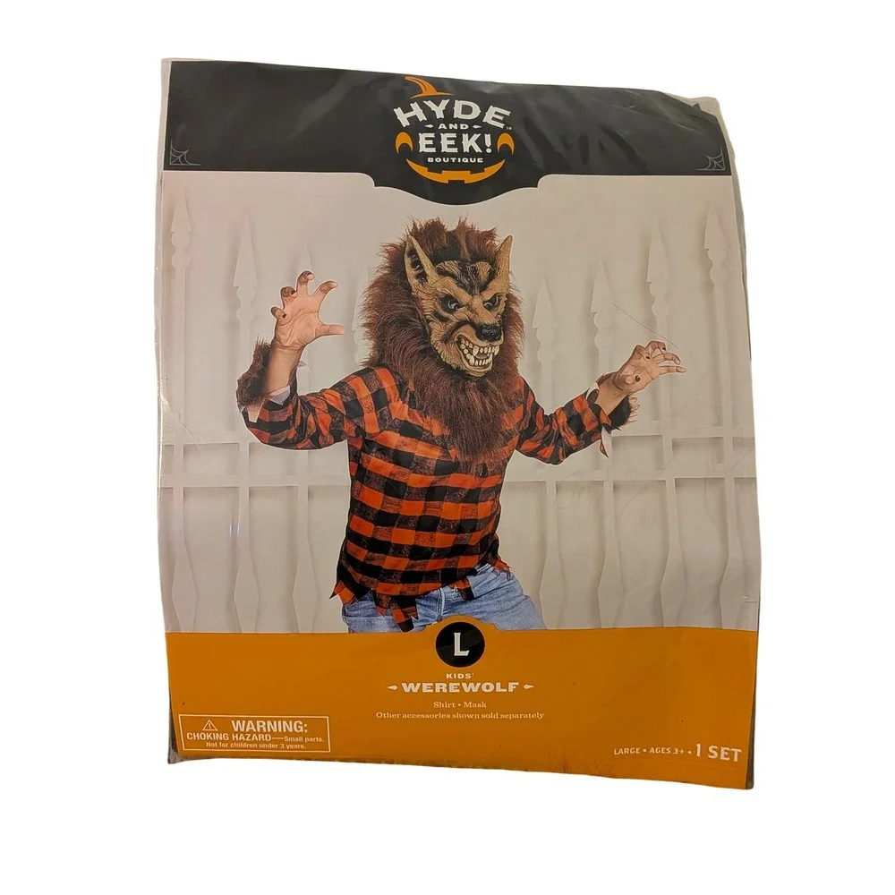 Kids Hyde and Eek Boutique Werewolf Shirt‎ Mask Costume Halloween Size L NEW